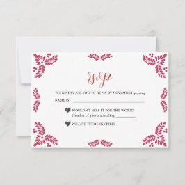 Cartão RSVP Mexican Talavera Red Floral Minimalist Wedding