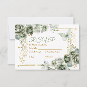 Cartão Rsvp Mexicano Quinceañera Dourado e Sage