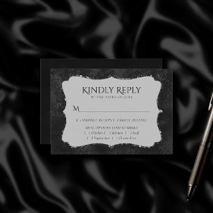 Cartão RSVP Midnight Onyx Romance Black Satiny Damask Entree