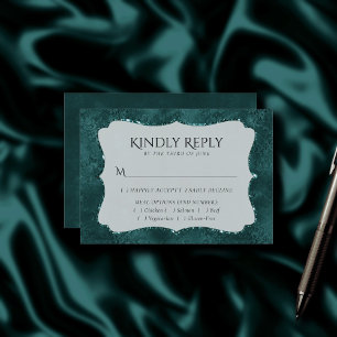 Cartão RSVP Midnight Teal Romance Dark Satiny Damask Entree