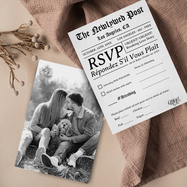 Cartão RSVP Minimal and Chic | Black and White Wedding (Criador carregado)