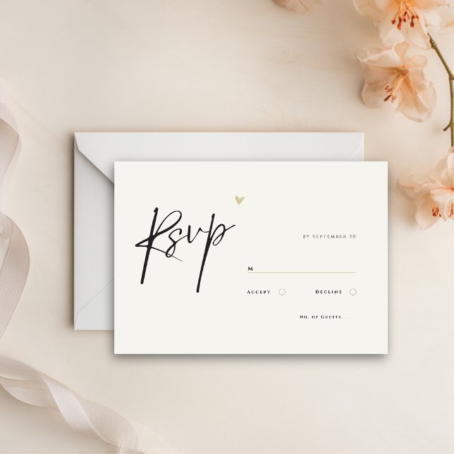 Cartão RSVP Minimal Calligraphy Typo Wedding  (simple rsvp wedding card without meal options.)