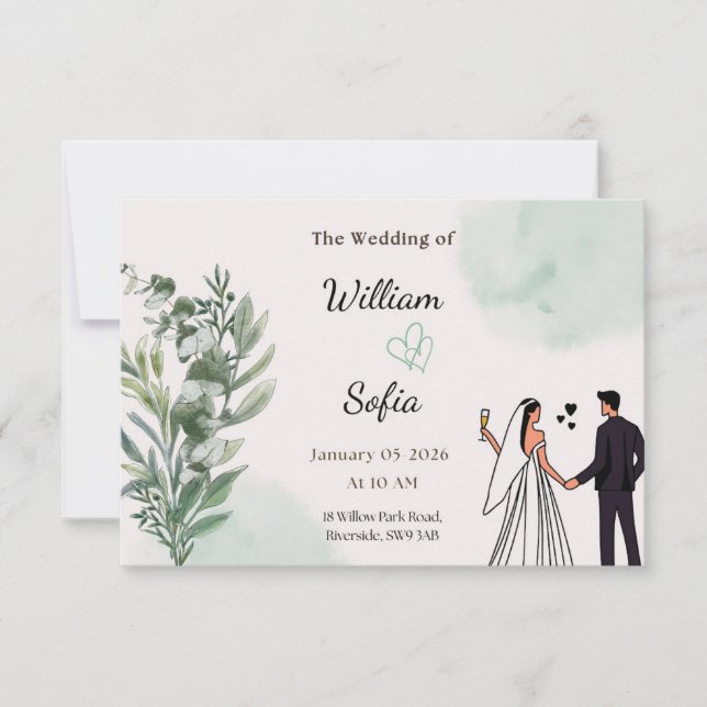 Cartão RSVP Minimal Modern Wedding Invitation (Frente)