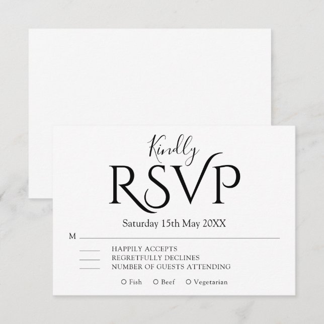 Cartão RSVP Minimal Simple modern Elegant Wedding  (Frente/Verso)