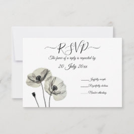 Cartão RSVP Minimalismo Elegante Simples Poppies Pretos e Bran