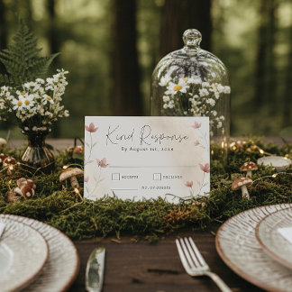 Cartão RSVP Minimalist Blush Pink Wildflower Wedding