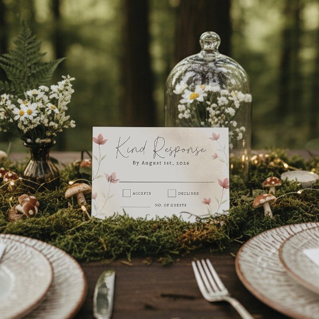 Cartão RSVP Minimalist Blush Pink Wildflower Wedding (Criador carregado)