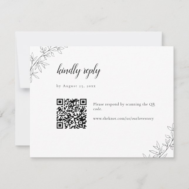 Cartão RSVP Minimalist Botanical Wedding Elegant QR Code (Frente)