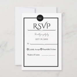 Cartão RSVP Minimalist Elegant Black & White Wedding