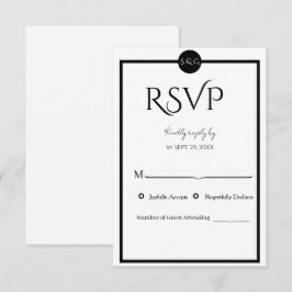 Cartão RSVP Minimalist Elegant Black & White Wedding