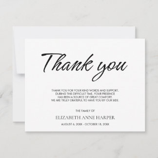 Cartão RSVP Minimalist Elegant Script Funeral Thank You Card