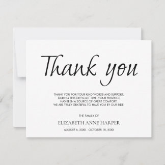 Cartão RSVP Minimalist Elegant Script Funeral Thank You Card