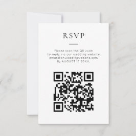 Cartão RSVP Minimalist QR Code Black White Wedding