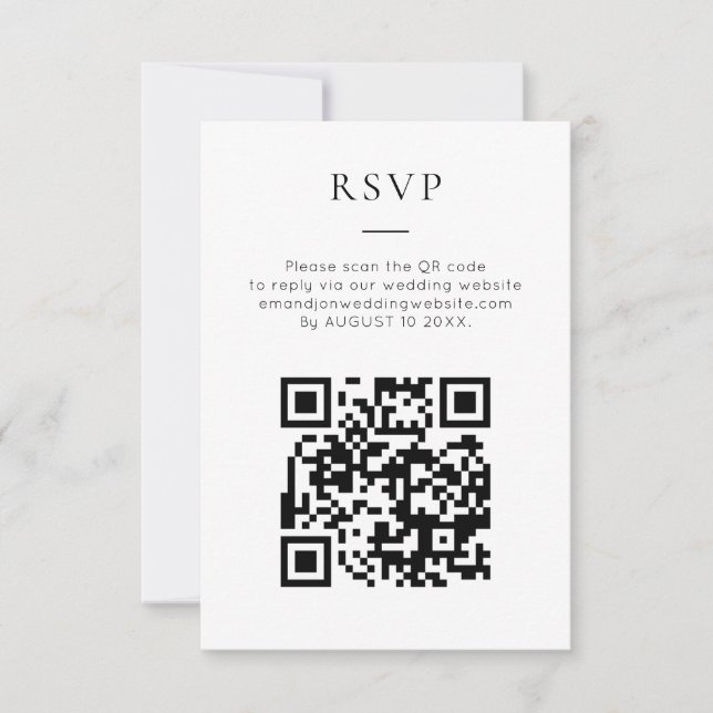 Cartão RSVP Minimalist QR Code Black White Wedding (Frente)