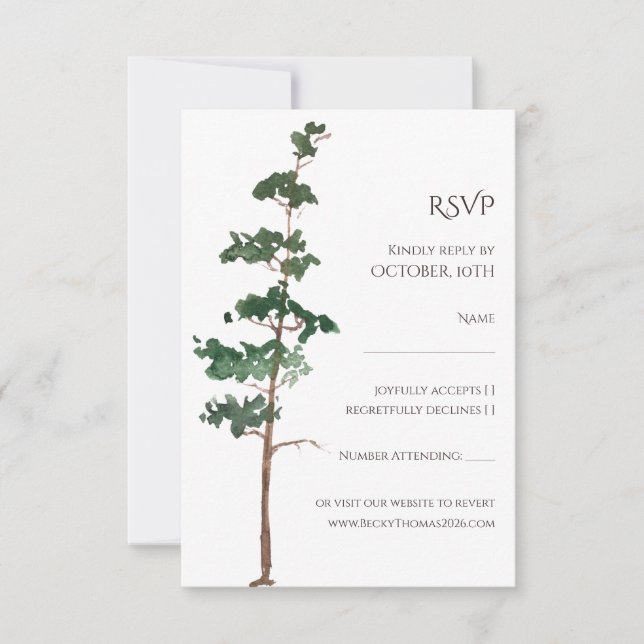 Cartão RSVP Minimalist Watercolor Spruce Wedding (Frente)