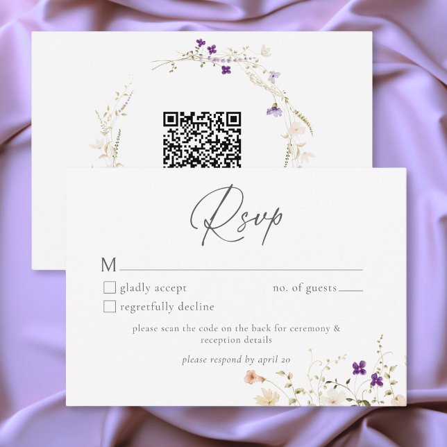 Cartão RSVP Minimalist Wildflower Romantic Botanical Wedding (Minimalist Wildflower Romantic Botanical Wedding RSVP Card)