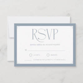Cartão RSVP Minimalista Azul Empoeirado Monograma Elegante Cas
