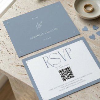 Cartão RSVP Minimalista Azul Poeirento Monograma Elegante Casa