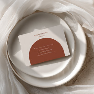 Cartão RSVP Minimalista Boho Retro Arco de Terracota Casamento