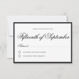 Cartão RSVP Minimalista de Script Elegante Preto Regal Clássic
