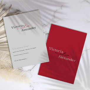 Cartão RSVP Minimalista Elegante Com Casamento De Acentos Verm