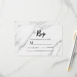Cartão RSVP Minimalista Elegante Mármore Preto e Branco Script