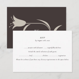 Cartão RSVP Minimalista Moderno Bege e Floral Espresso