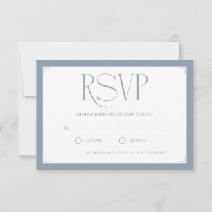 Cartão RSVP Minimalista Monograma Azul Poeirento Elegante Casa