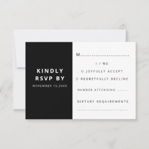 Cartão RSVP Minimalista Preto e Branco Elegante moderno