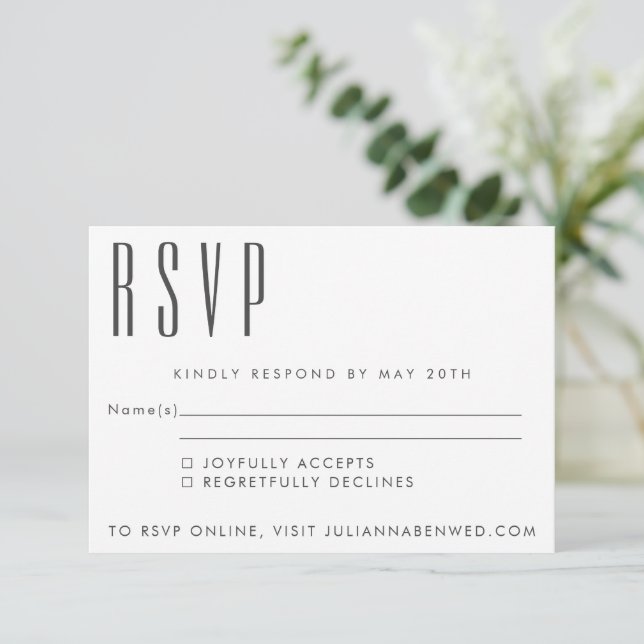 Cartão RSVP Minimalista Simples Preto Branco Moderno Meados do (Em pé/Frente)