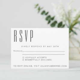 Cartão RSVP Minimalista Simples Preto Branco Moderno Meados do