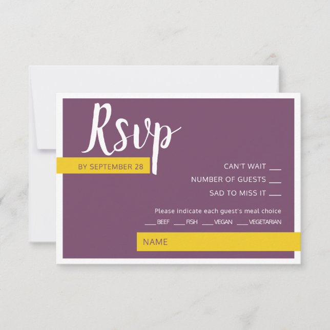 Cartão RSVP Mínimo de casamento roxo moderno (Frente)