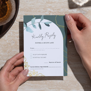 Cartão RSVP Mínimo de Eucalyptus Greenery e acentos Dourados