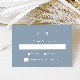 Cartão RSVP Mínimo e Chic Azul Empoeirado Casamento