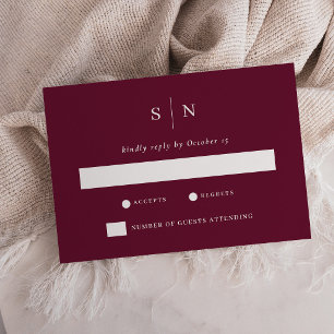 Cartão RSVP Mínimo e Chic Burgundy Casamento