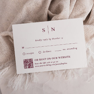 Cartão RSVP Mínimo e Chic Burgundy Tradicional e Código QR