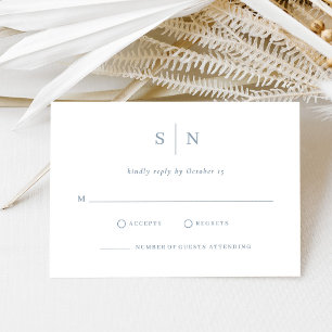 Cartão RSVP Mínimo e Chic Casamento Branco e Azul Poeirento