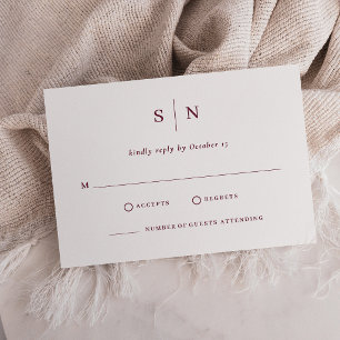 Cartão RSVP Mínimo e Chic   Casamento Branco e Borgonha