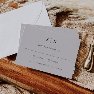 Cartão RSVP Mínimo e Chic Cinzas suaves e casamentos negros
