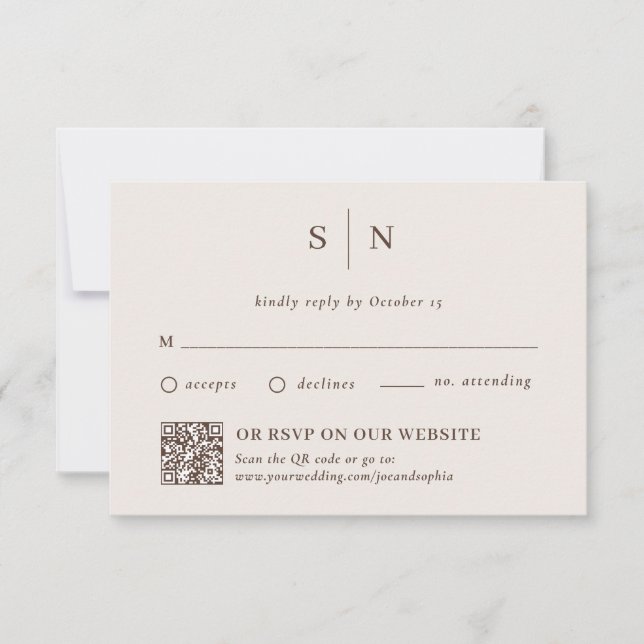 Cartão RSVP Mínimo e Chic Neutro | Tradicional e Código QR (Frente)