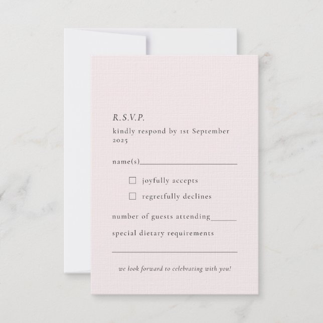 Cartão RSVP Mínimo Suave Rosa Simples Blush Delicado (Frente)