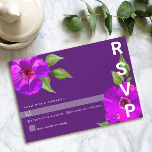Cartão RSVP Mitzvah de Morcego Roxo Floral Aquarela Moderno Ou