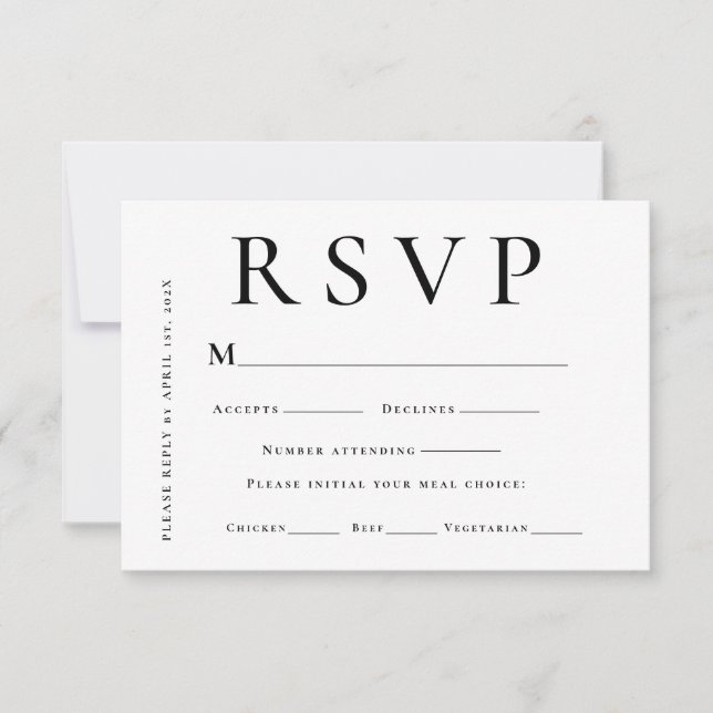 Cartão RSVP Modern Black and White Minimal Wedding (Frente)