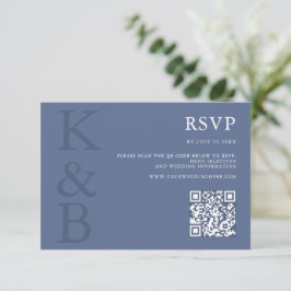 Cartão RSVP Modern Blue Monogram Minimalist Wedding
