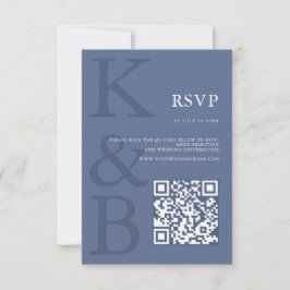 Cartão RSVP Modern Blue Monogram Minimalist Wedding