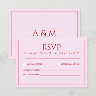 Cartão RSVP Modern blush pink and red minimalist wedding