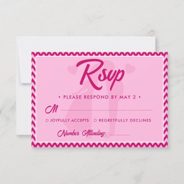 Cartão RSVP Modern Blush Pink Chevron Stripe QR Code Wedding (Frente)