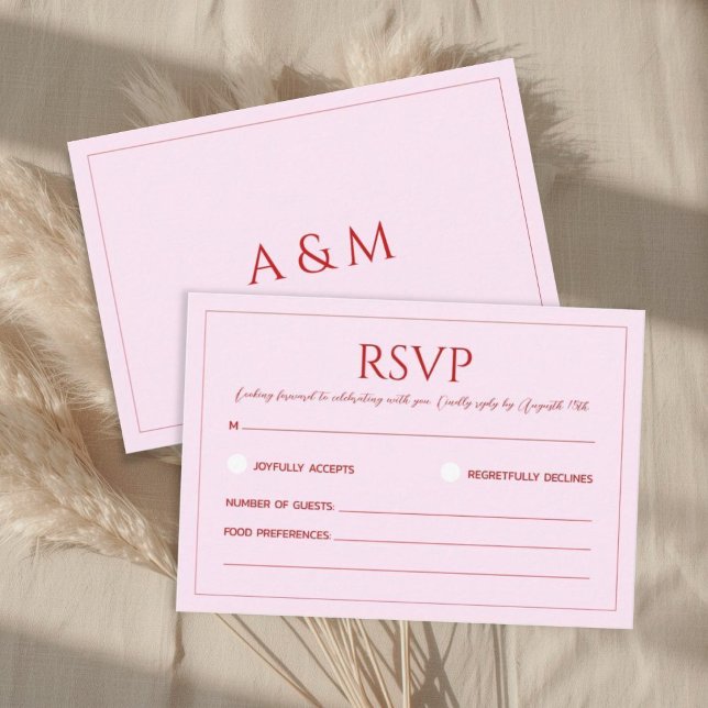 Cartão RSVP Modern blush pink minimalist wedding (Criador carregado)