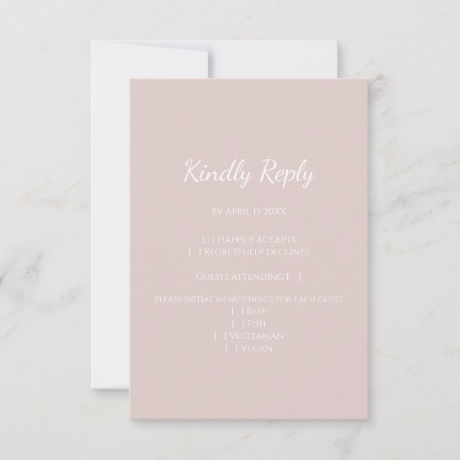Cartão RSVP Modern Blush - simples casamento de cor-de-rosa (Frente)