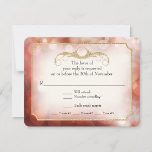 Cartão RSVP Modern Bokeh Sparkle Twinkle Marsala